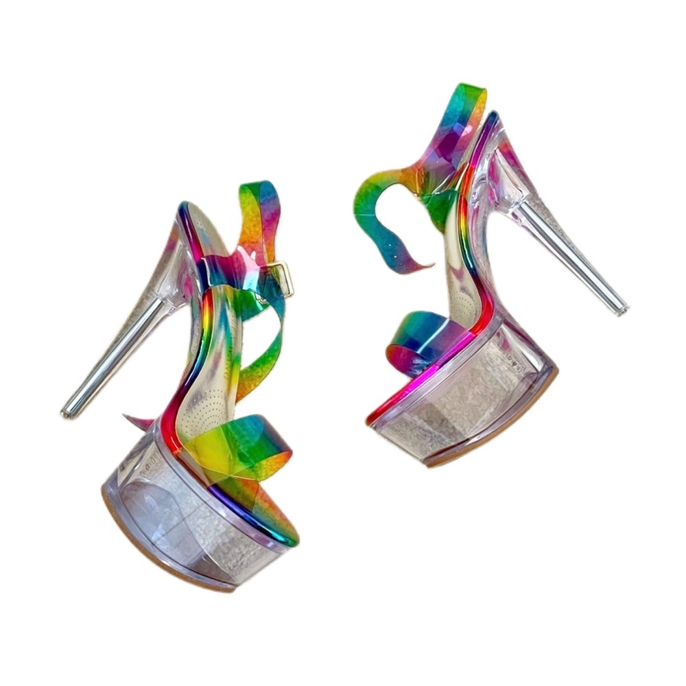 Azalea Wang Rainbow Croix Clear Platform Heels - Picture 3 of 12